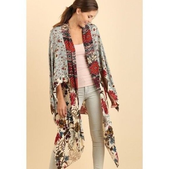Umgee Vanilla Blossom Cardigan Womens S/M Blue Boho Eclectic Gypsy Ethnic Tribal - Picture 1 of 16